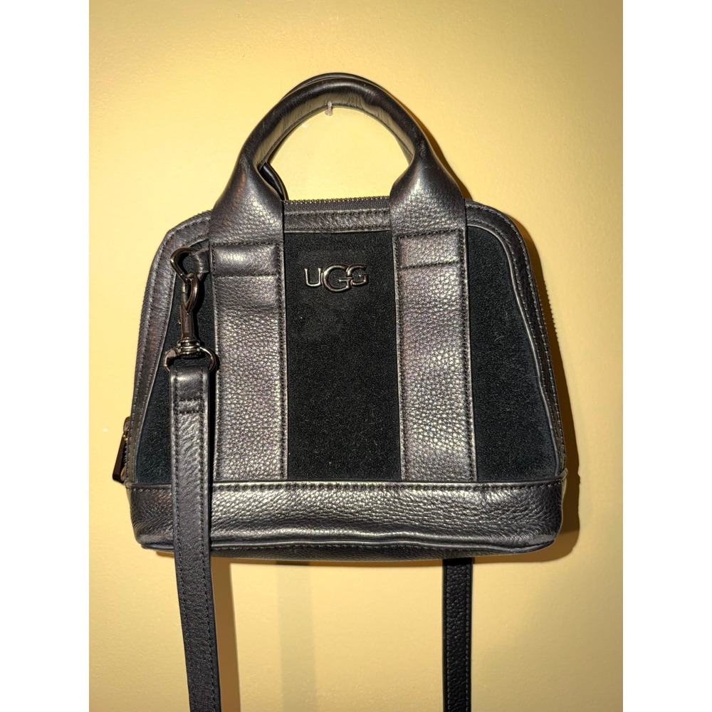 UGG Black Pebbled Leather and Suede Mini Tote Crossbody Bag
